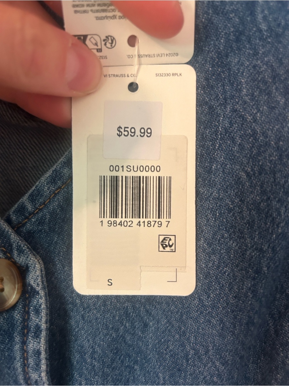 Levi's Blue Denim Button Vest Size Small | Slim Cropped Fit | Cinch - Picture 7 of 7